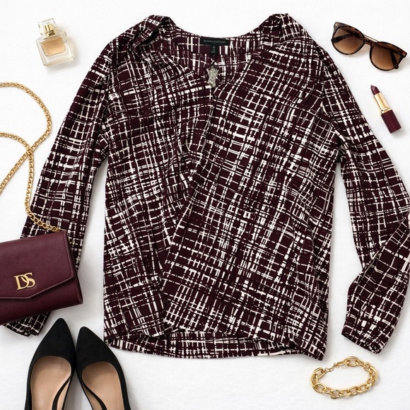 Banana Republic Tops - Banana Republic Burgundy and White Plaid cutout back top